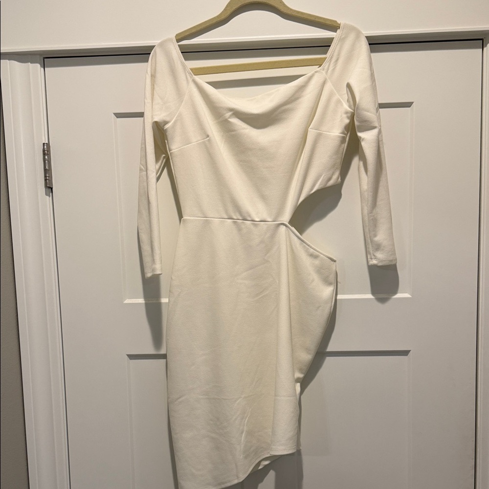 Charlotte Russe Off-White Long Sleeve Draped Sheath Dress